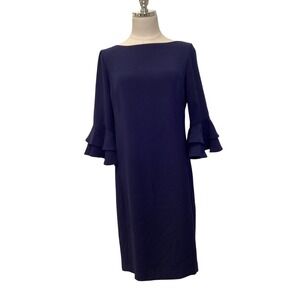 Lauren Ralph Lauren NAVY BLUE Dress Bell Sleeve Sheath - Size 8